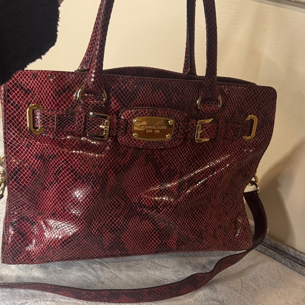 Michael Kors Bedford Red & Black Python-Embossed … - image 16
